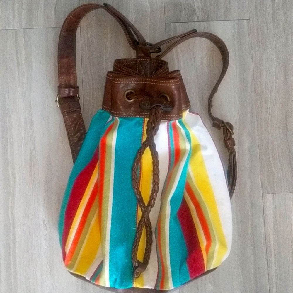 Rainbow Striped Leather Backback